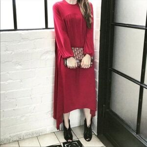 Boho Burgundy Maxi ~ Sharkbite Hemline ~ Lantern Sleeves ~ Red Dres ~ NEW